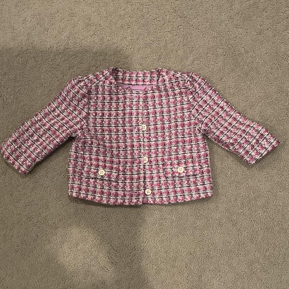 Janie and Jack Pink & White Tweed Girl's Blazer 0354